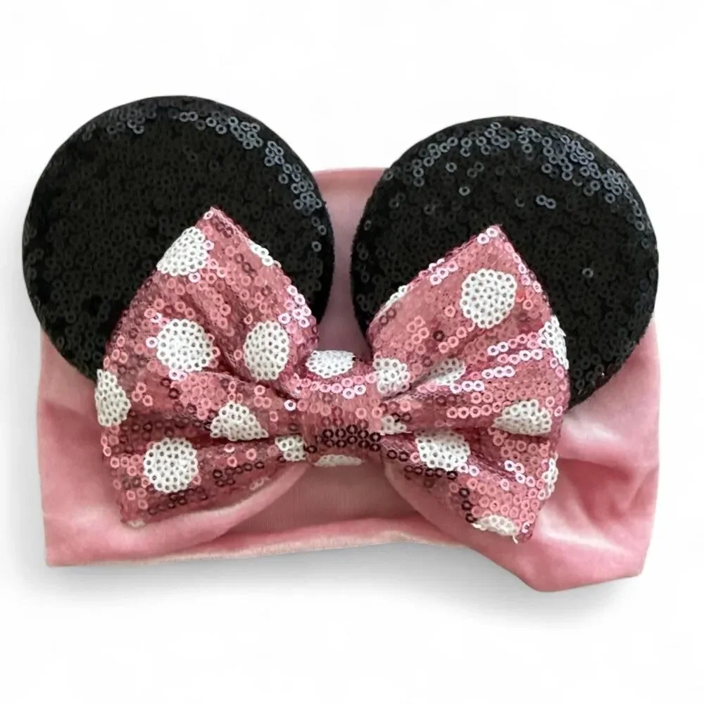 Disney Minnie Mouse Ears Headband & Hair Tie Set – Pink Sequin Bow Baby/Toddler